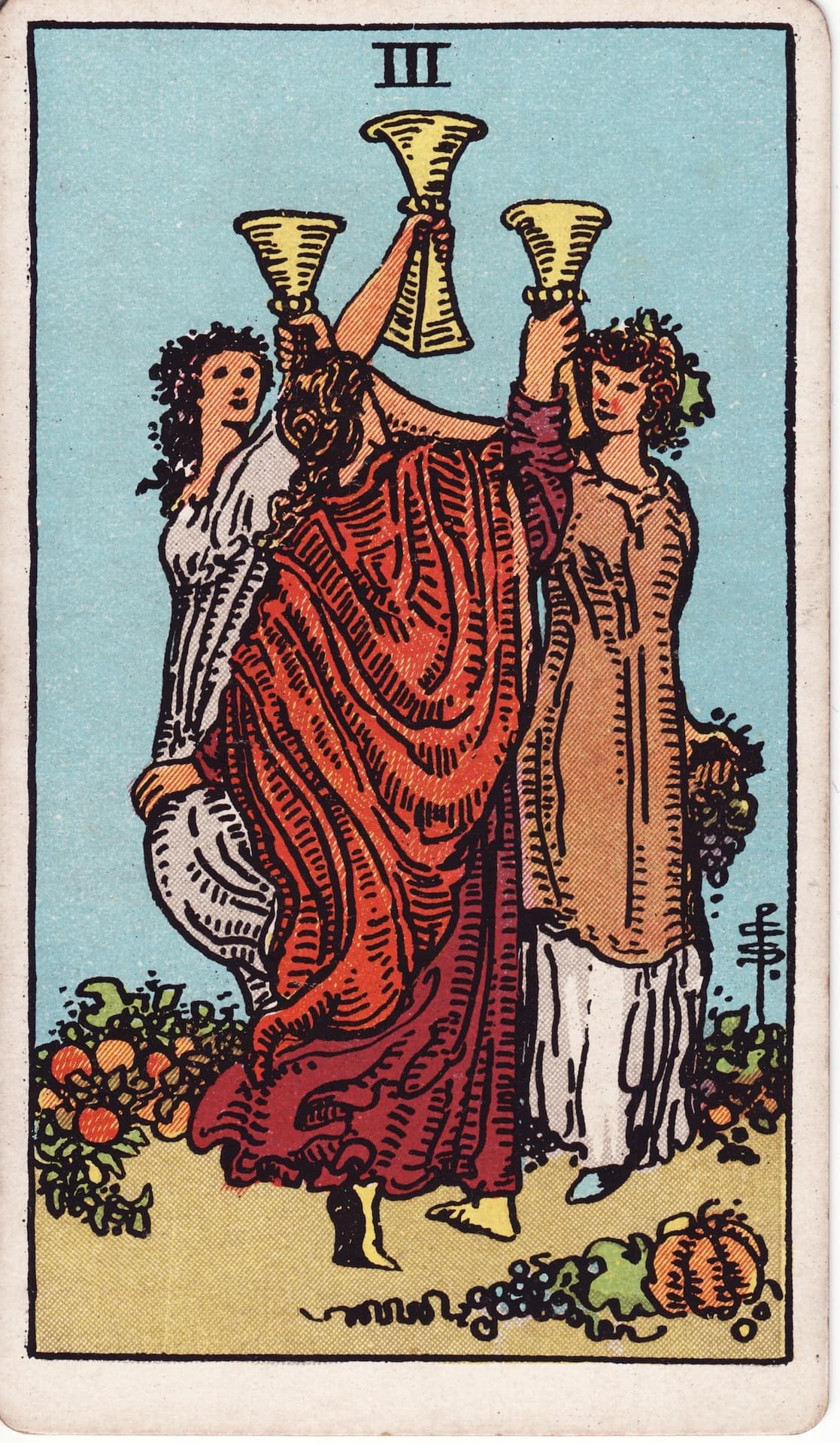 Tres de Copas — Arcano 3 del Tarot Rider-Waite