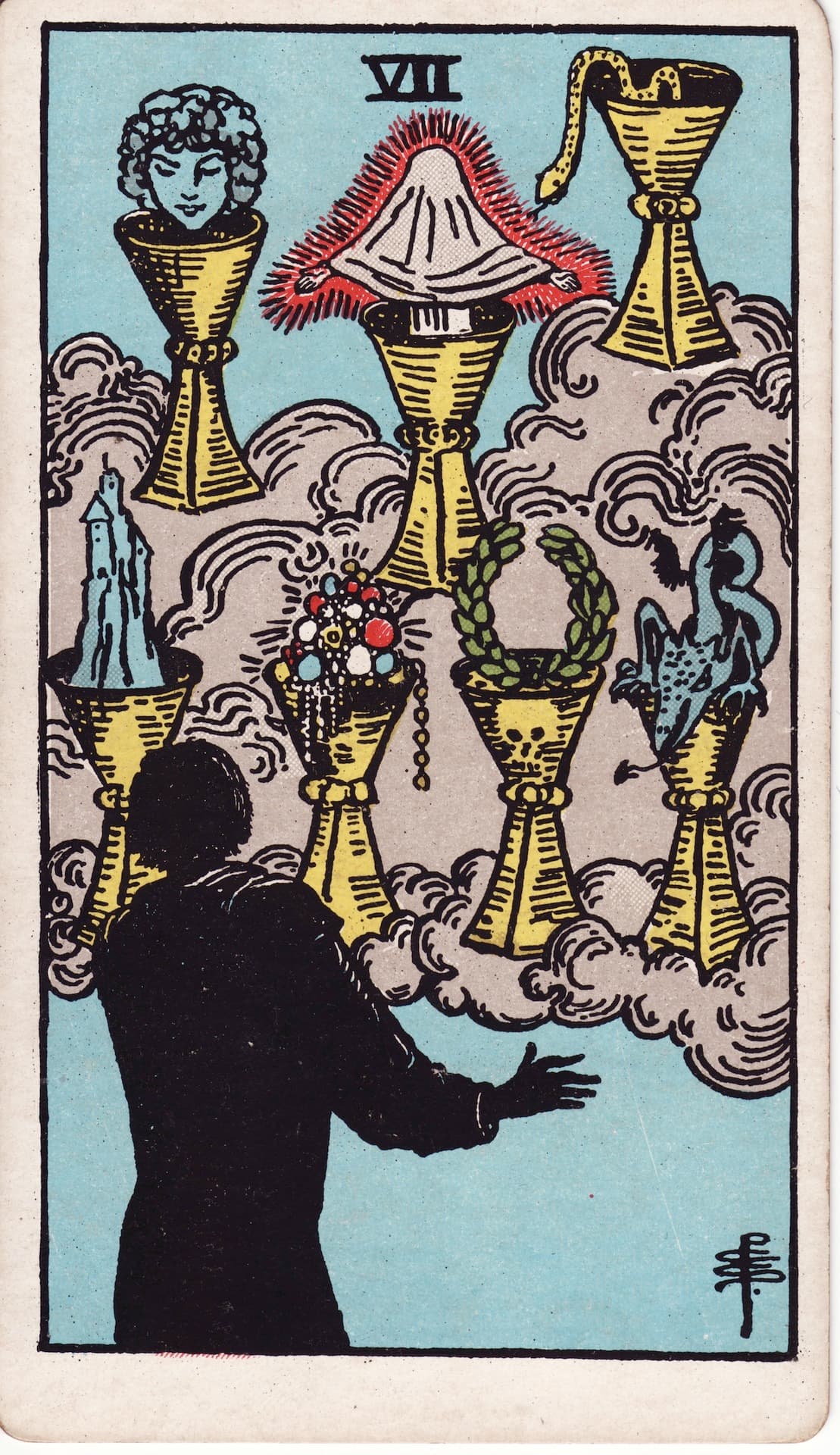Siete de Copas — Arcano 7 del Tarot Rider-Waite