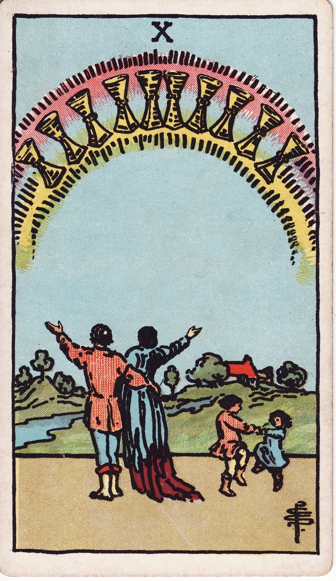 Diez de Copas — Arcano 10 del Tarot Rider-Waite