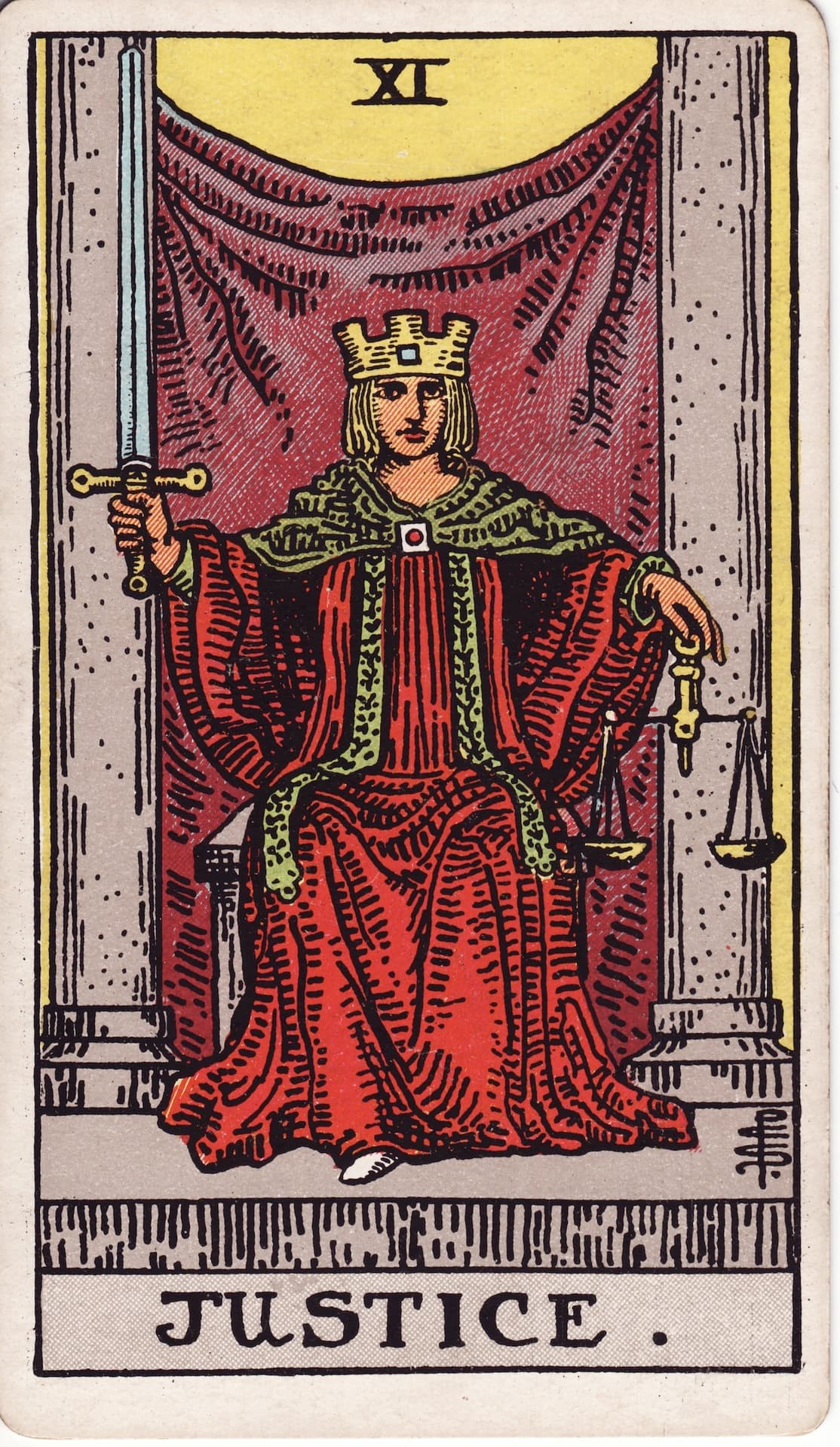 La Justicia — Arcano 11 del Tarot Rider-Waite