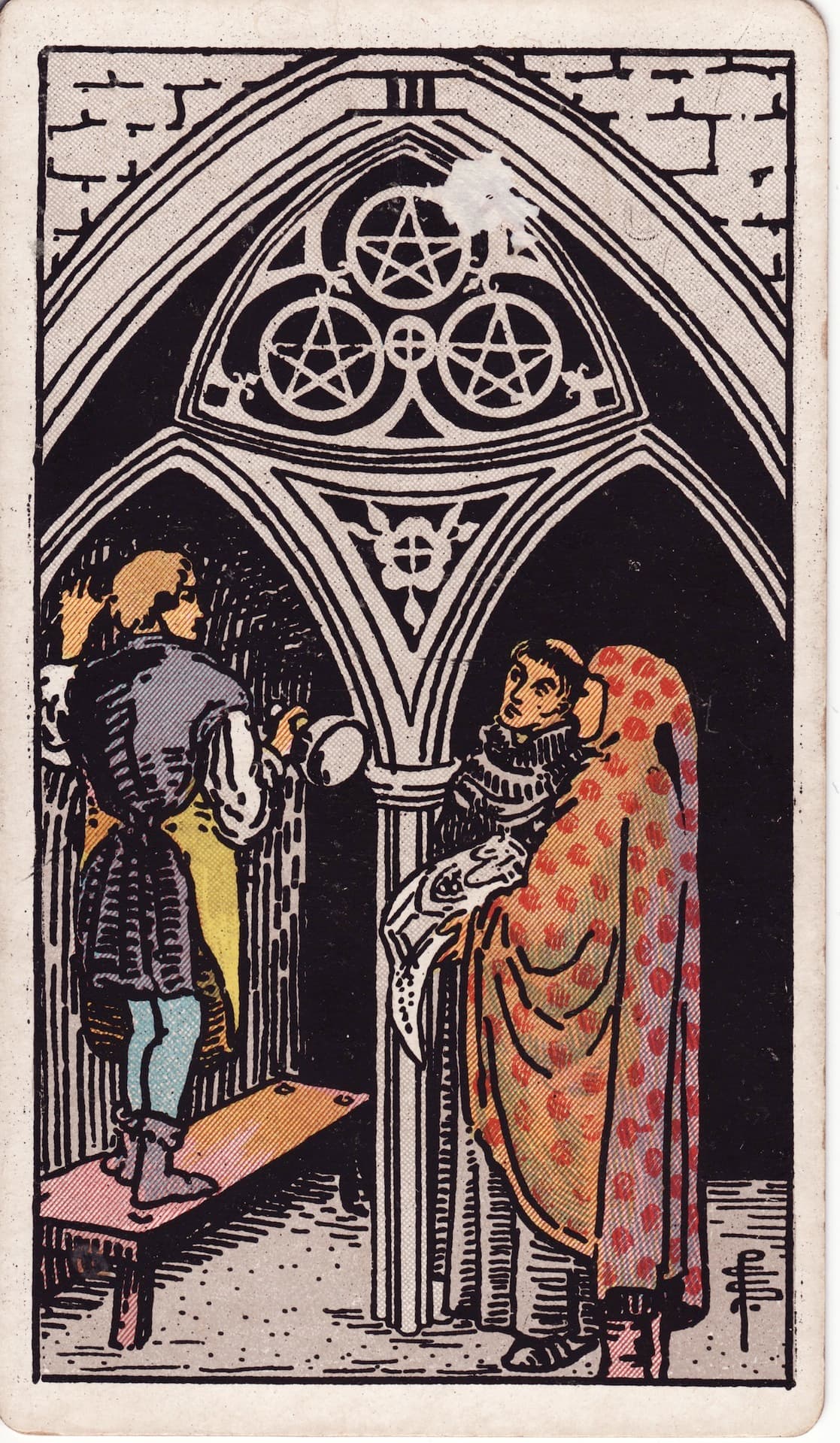 Tres de Oros — Arcano 3 del Tarot Rider-Waite