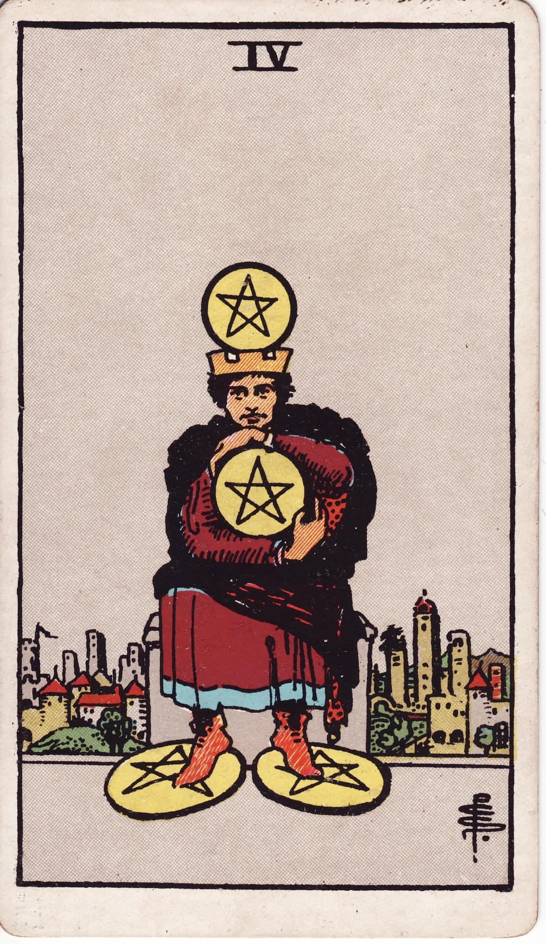 Cuatro de Oros — Arcano 4 del Tarot Rider-Waite