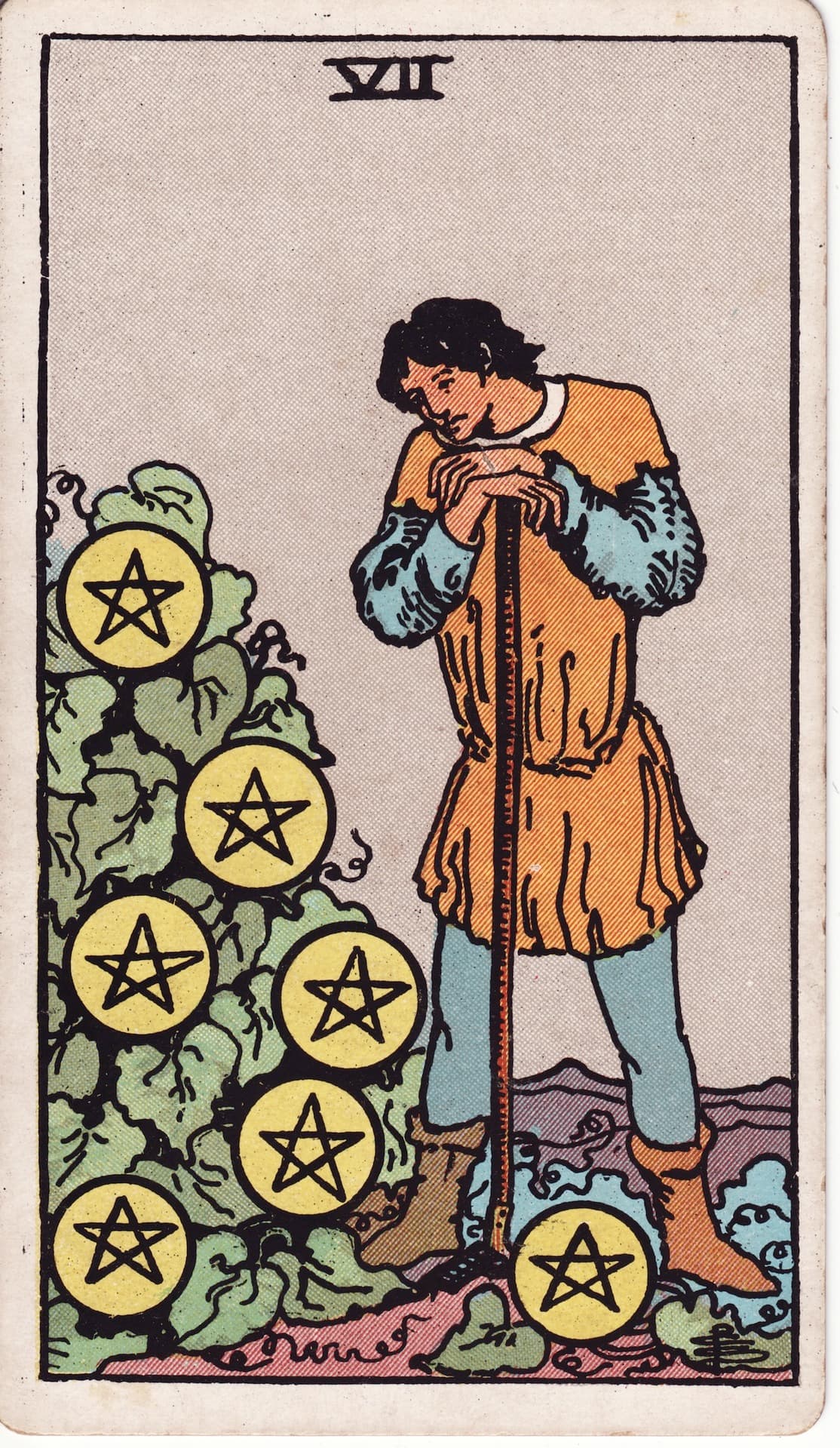 Siete de Oros — Arcano 7 del Tarot Rider-Waite