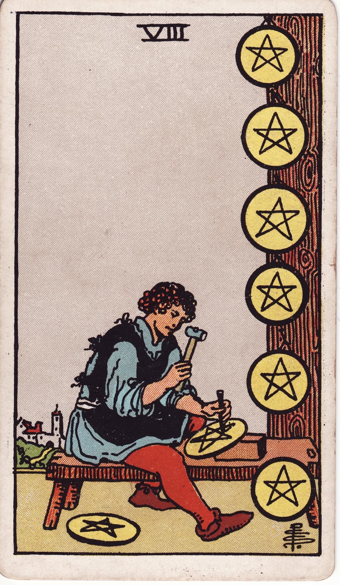 Ocho de Oros — Arcano 8 del Tarot Rider-Waite