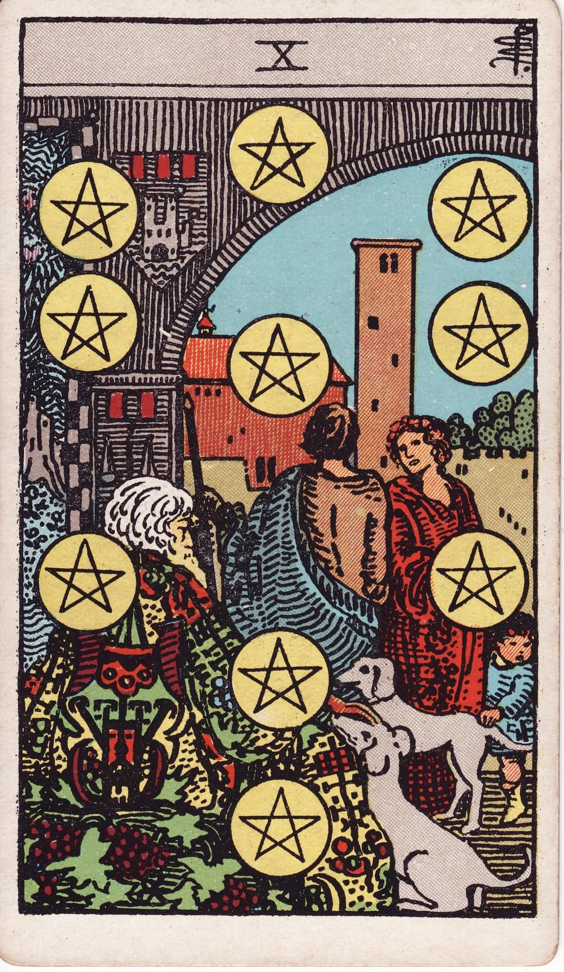 Diez de Oros — Arcano 10 del Tarot Rider-Waite