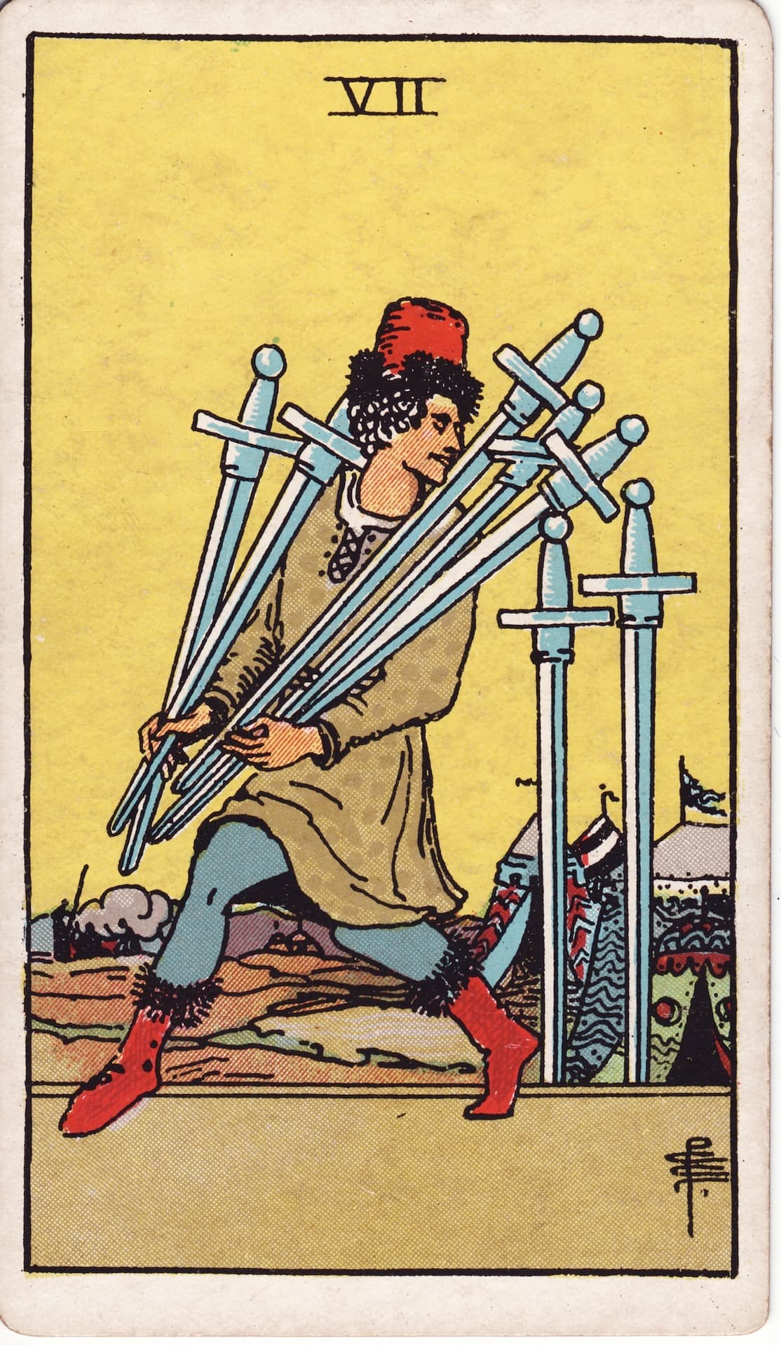 Siete de Espadas — Arcano 7 del Tarot Rider-Waite