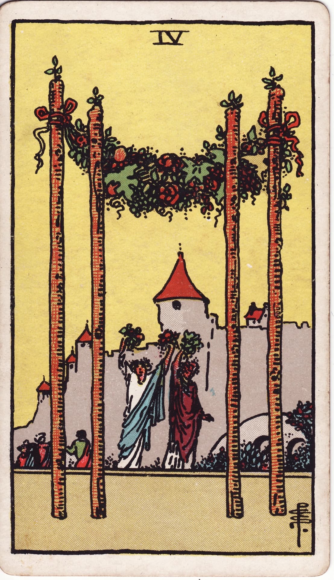 Cuatro de Bastos — Arcano 4 del Tarot Rider-Waite