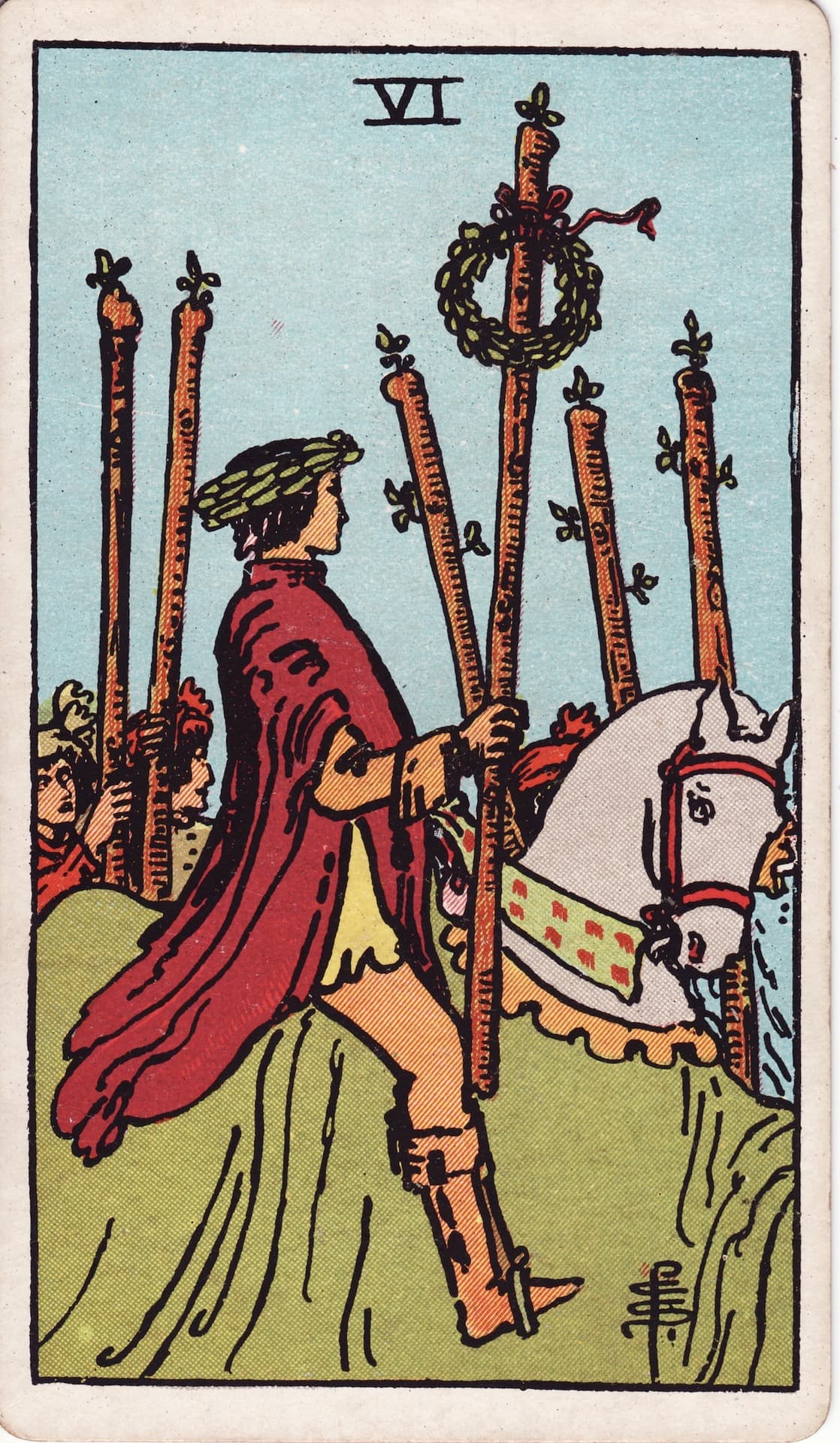 Seis de Bastos — Arcano 6 del Tarot Rider-Waite
